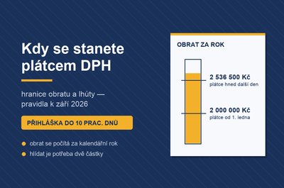 Kdy se stanete plátcem DPH — hranice obratu a lhůty